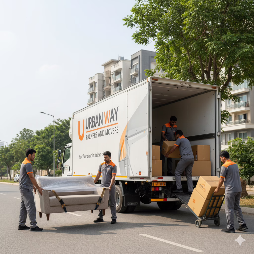 Moving furniture with professional movers.