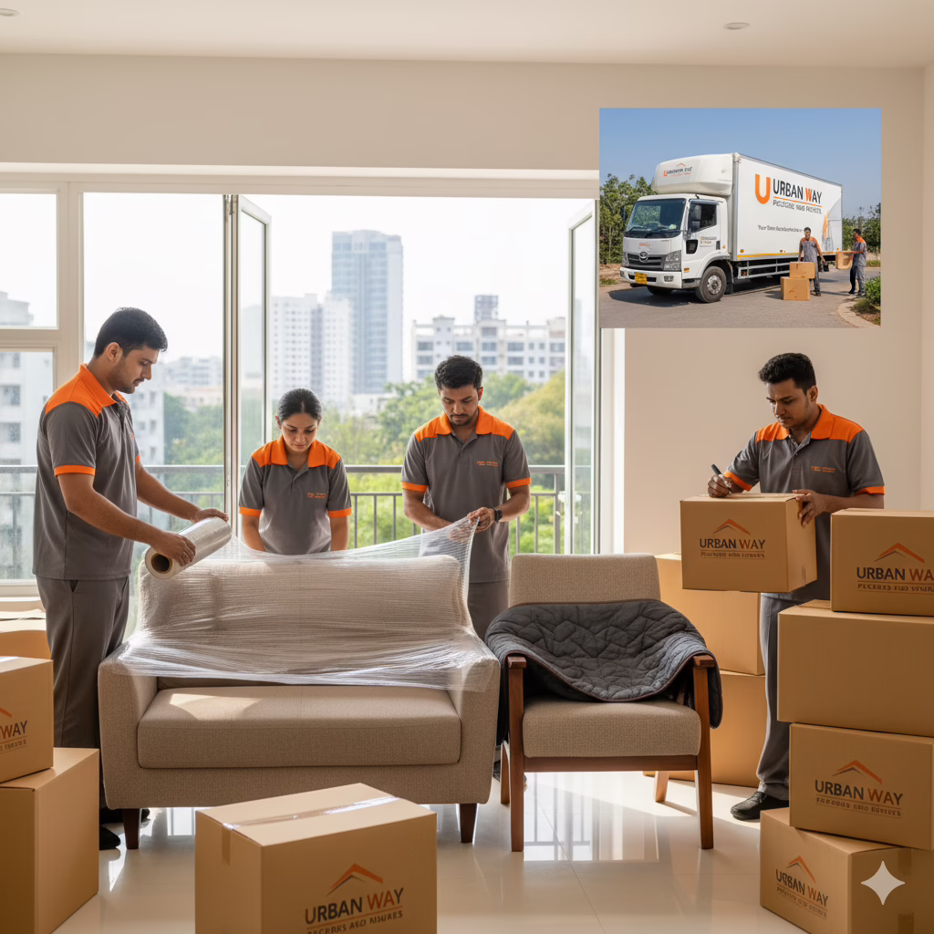 Moving furniture with professional movers.